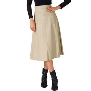 Women's Faux PU Leather Skirt High Waist Party A Line Midi Skirts